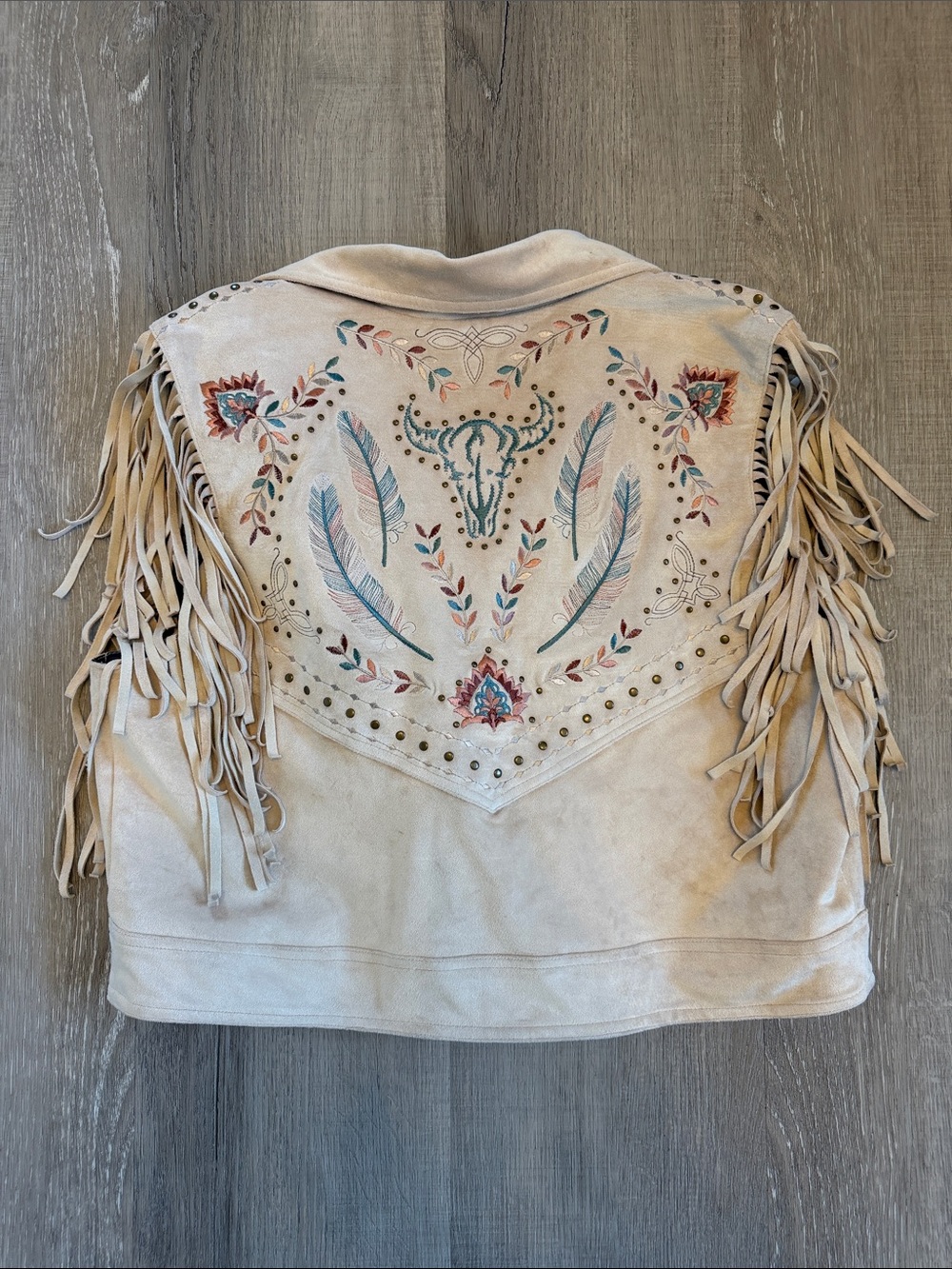 Fringe Cropped Suede Western Embroidered Vest - Picture 8 of 9